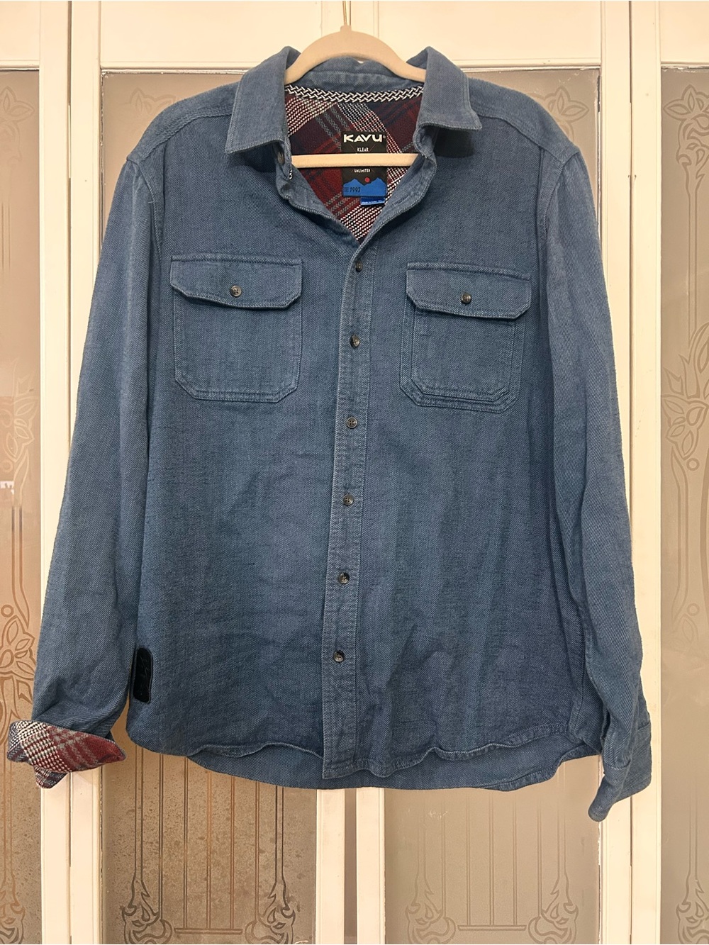 KAVU Blue Button-Up Shirt Jacket XL